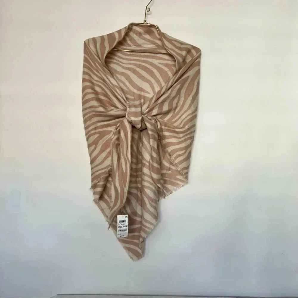 INC International Concepts Triangle Zebra Print Scarf Wrap Natural Beige Mocha